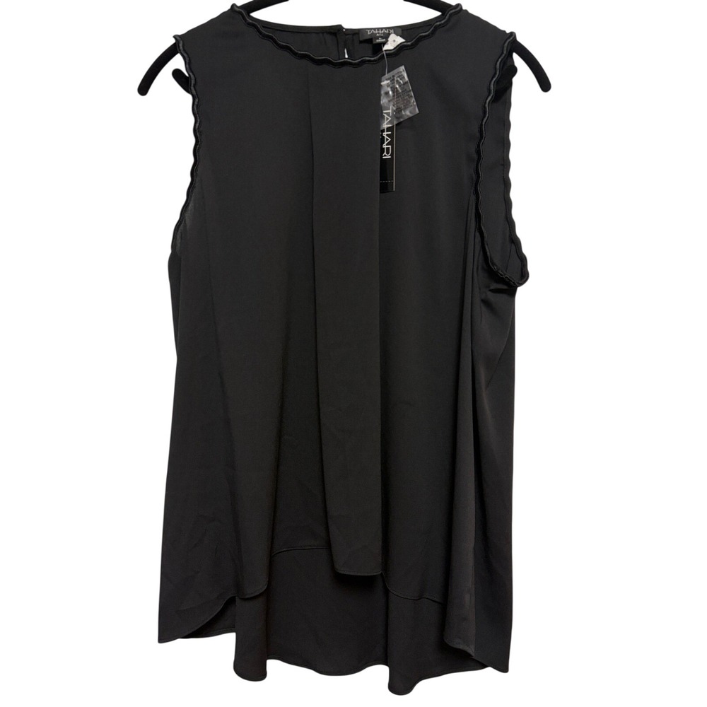 Tahari ASL Black Scalloped Neck Sleeveless Hi Low Blouse Top Women's‎ Large